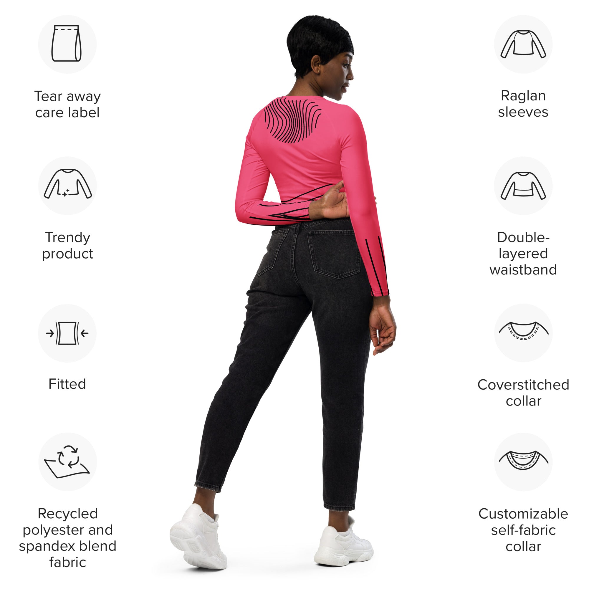 Long-sleeve crop top- activewear and streetwear. Women's gym or fitness top. WickedYo